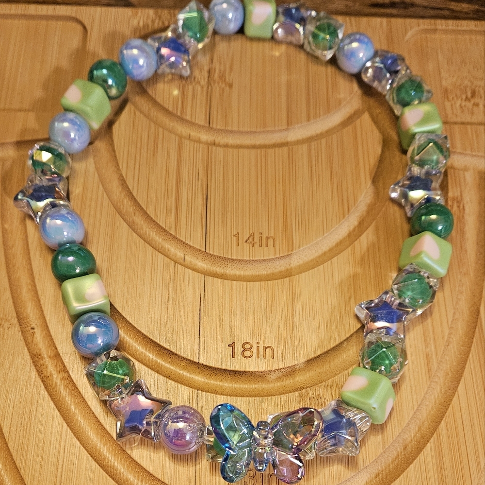 Handmade Colorful Beaded Necklace with Butterfly Pendant - Picture 1 of 12
